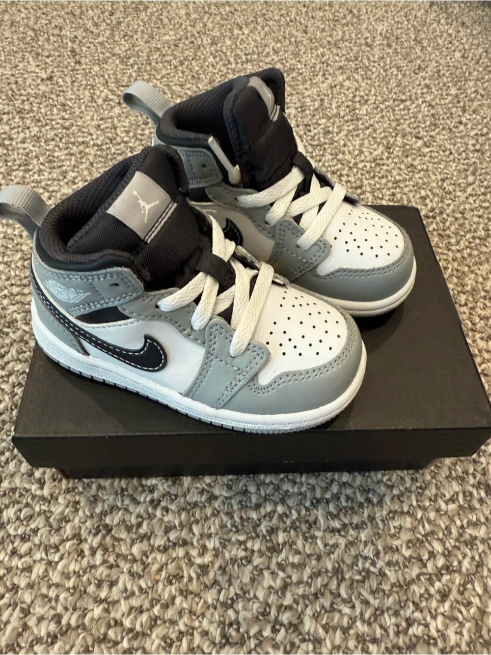 Jordan Kids' Mid-Top Sneakers in White, Gray & Black